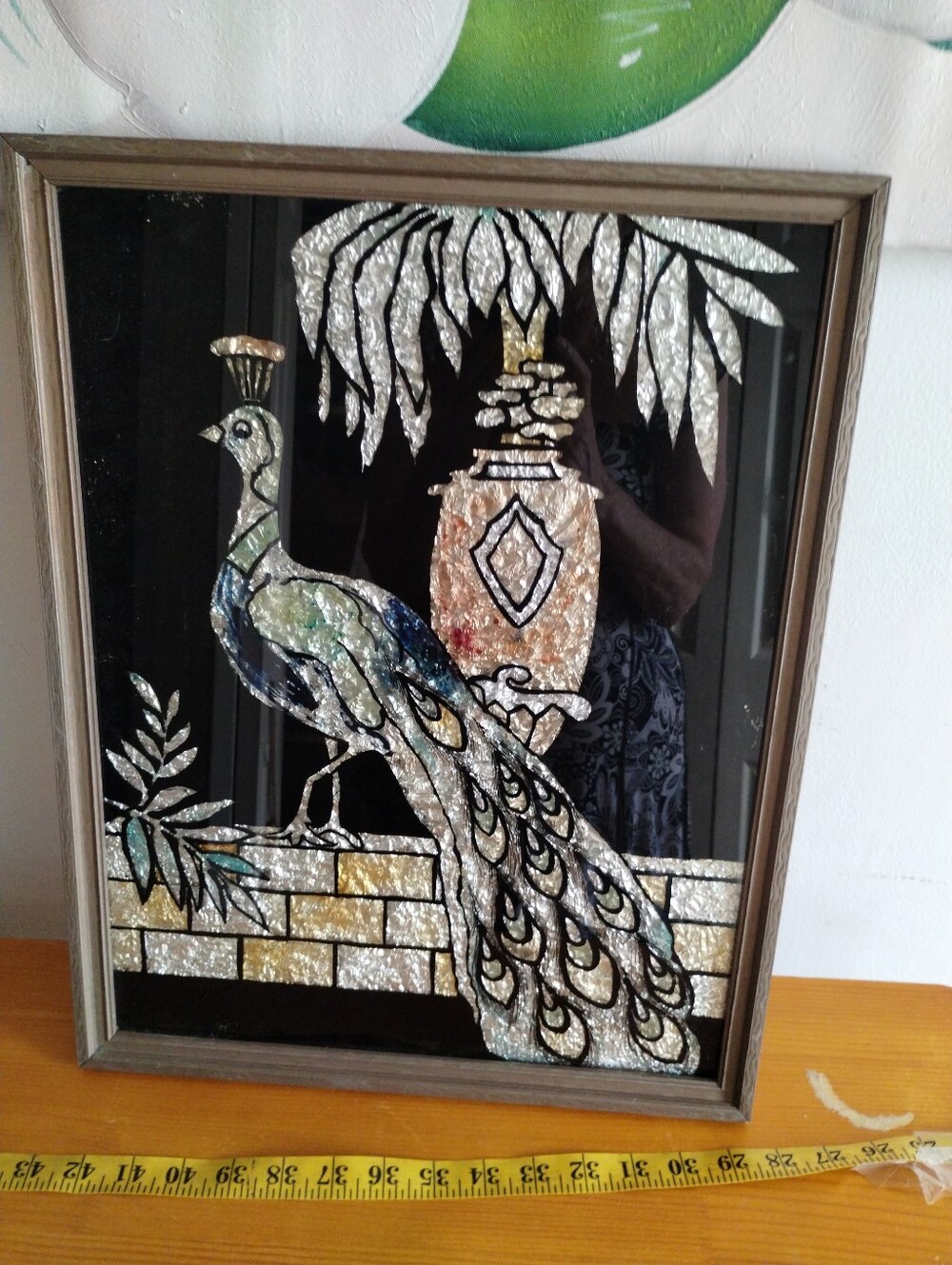 Vintage Reverse Foil Art Frame Peacock